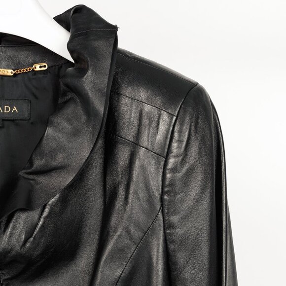 Escada Luloo Black Leather Ruffle-Trim Jacket - Picture 4 of 10